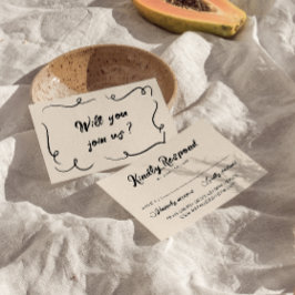 hand geschreven unieke bruiloft RSVP kaartje