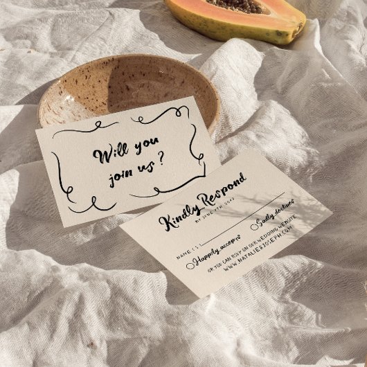  hand geschreven unieke bruiloft RSVP kaartje