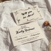  hand geschreven unieke moderne boog bruiloft RSVP kaartje