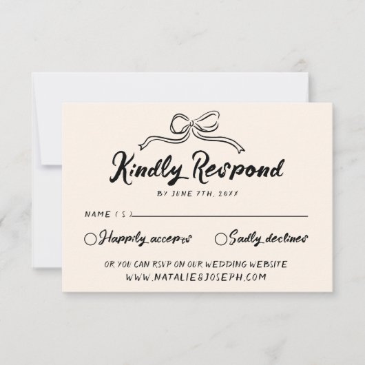  hand geschreven unieke moderne boog bruiloft RSVP kaartje (Voorkant)