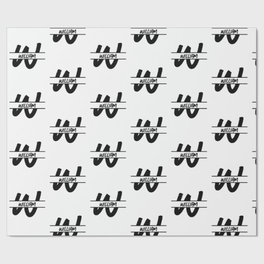 Hand geschreven Zwart-wit Monogrammed Naam Cadeaupapier (Vlak)