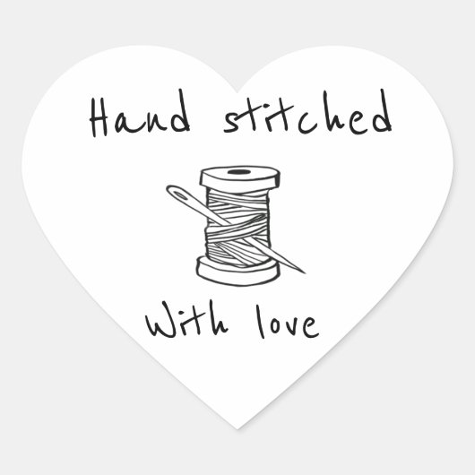 Hand gestikt met liefde hart sticker (Voorkant)