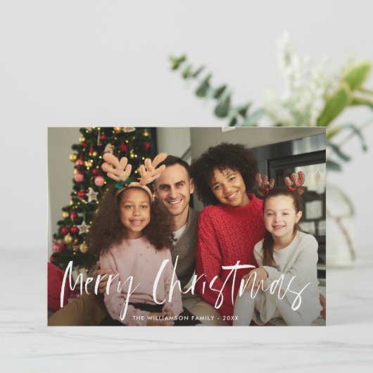 Hand gestileerde witte belettering kerstkaart (Staand voorkant)