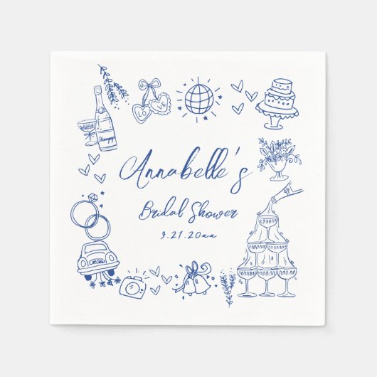 Hand getekend blauw grillig Vrijgezellenfeest Servet (Voorkant)