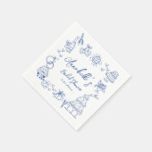 Hand getekend blauw grillig Vrijgezellenfeest Servet (Hoek)