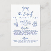 Hand getekend blauw grillige bruiloft details informatiekaartje (Voorkant)