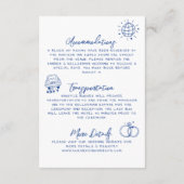 Hand getekend blauw grillige bruiloft details informatiekaartje (Achterkant)