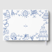 Hand getekend blauw grillige bruiloft gastenboek (Achterkant)
