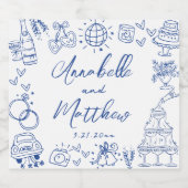 Hand getekend blauw grillige bruiloft sparkling wijnetiket (Enkel label)