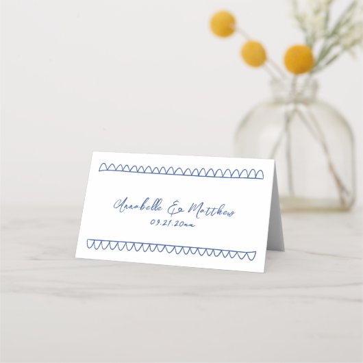 Hand getekend Blauw grillige naam bruiloft Plaatskaartje (Achterkant)