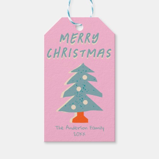 Hand getekend Blauw Groene Kerstboom Funky Cadeaulabel (Voorkant)