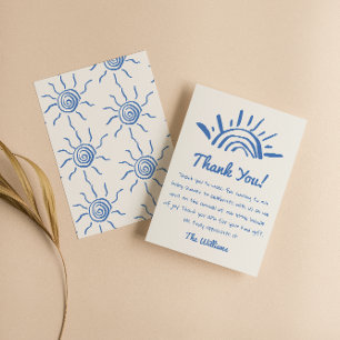 Hand getekend blauw hier komt de zoon Baby shower Bedankkaart
