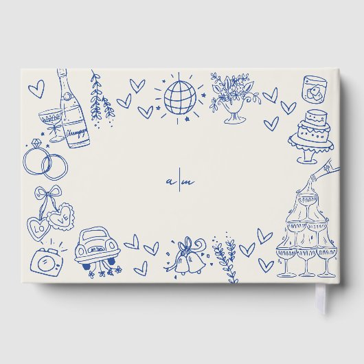 Hand getekend  Blauw Whimsical Wedding Gastenboek (Achterkant)