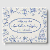 Hand getekend  Blauw Whimsical Wedding Gastenboek (Voorkant)