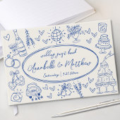 Hand getekend  Blauw Whimsical Wedding Gastenboek