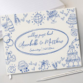 Hand getekend  Blauw Whimsical Wedding Gastenboek