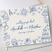 Hand getekend Blauw Whimsical Wedding Gastenboek