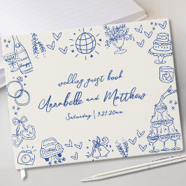 Hand getekend Blauw Whimsical Wedding Gastenboek