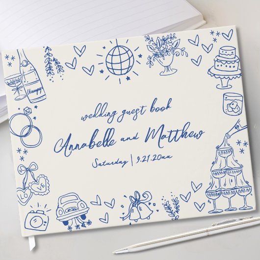 Hand getekend Blauw Whimsical Wedding Gastenboek