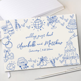 Hand getekend Blauw Whimsical Wedding Gastenboek
