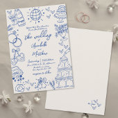 Hand getekend  Blauw Whimsical Wedding Kaart