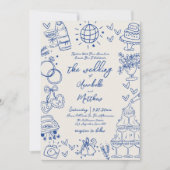 Hand getekend  Blauw Whimsical Wedding Kaart (Voorkant)