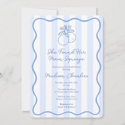 Hand getekend blauw wit mediterraan Vrijgezellenfe Kaart (Voorkant)