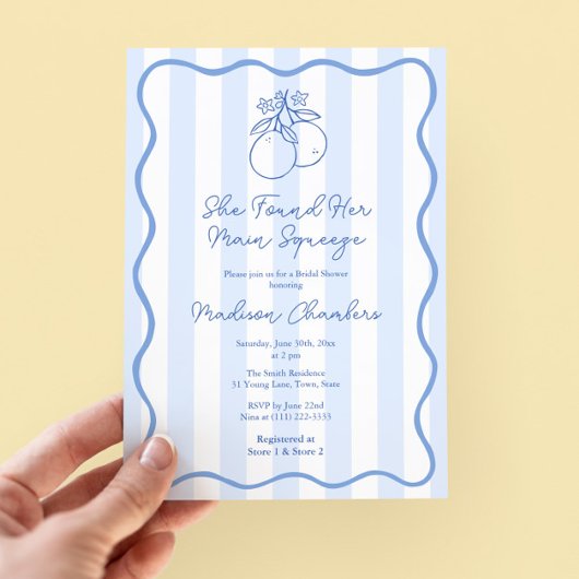 Hand getekend blauw wit mediterraan Vrijgezellenfe Kaart