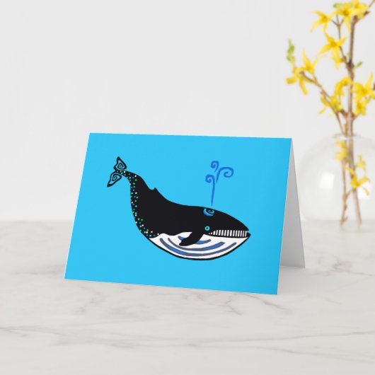 Hand getekend - Blauwe vinvis - Bedreigd dier Kaart (Gele Bloem)