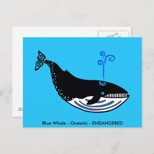 Hand getekend - Blue WHALE - Conservation - Natuur Briefkaart (Voorkant / Achterkant)