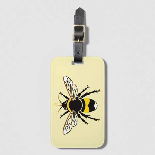 Hand getekend - Bumble BEE - Wildlife -Yellow Bagagelabel (Voorkant (verticaal))