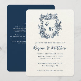Hand getekend Crest Blue Monogram All-in-One Weddi Kaart