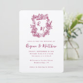 Hand getekend Crest Monogram All-in-One Wedding Kaart (Staand voorkant)