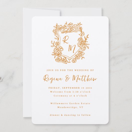 Hand getekend Crest Monogram All-in-One Wedding Kaart (Voorkant)