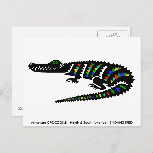 Hand getekend - CROCODILE -Conservation -Reptile- Briefkaart (Voorkant / Achterkant)