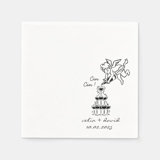 Hand Getekend Cupido Icoon Cocktail Bruiloft Servet (Voorkant)