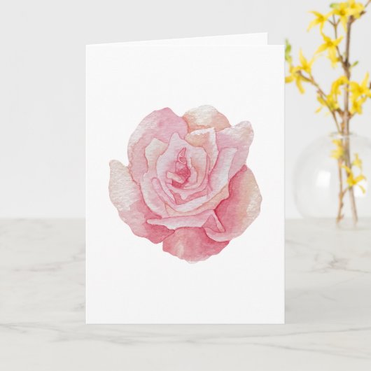 Hand getekend Delicate Pink Rose roos (Blank) Kaart (Gele Bloem)