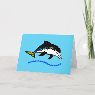 Hand getekend - DOLFIJN - Natuur - Ocean blue Kaart