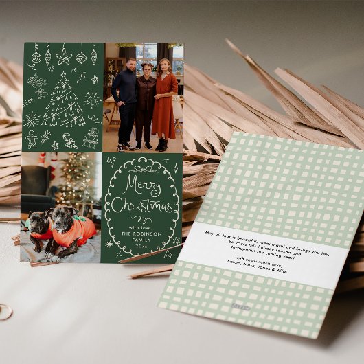 Hand getekend Donkergroen Vrolijk Kerstfeest 2 Fot Feestdagenkaart