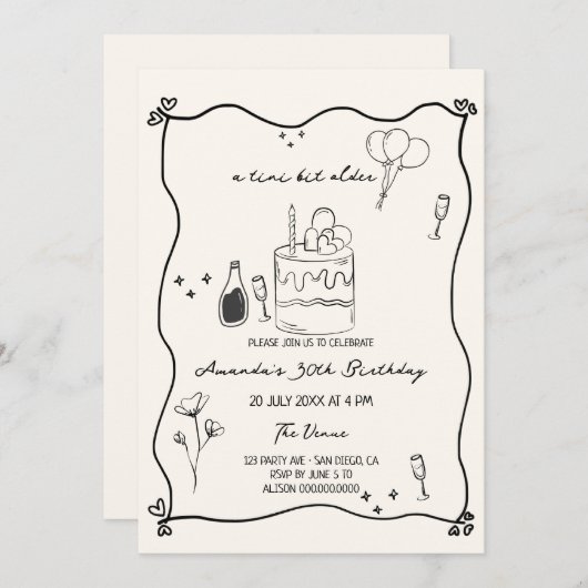 Hand getekend een beetje ouder eigenzinnige verjaa kaart (Voorkant / Achterkant)