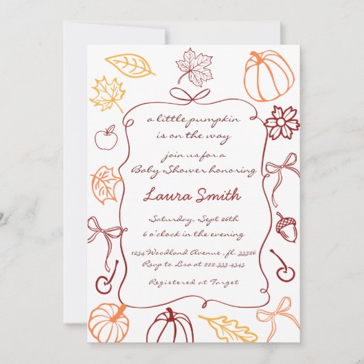 Hand getekend een beetje pompoen grillige Baby sho Kaart (Voorkant)