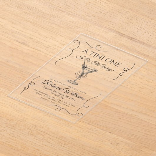 Hand getekend een Tini One Martini Baby shower Acryl Uitnodigingen (Laagn)