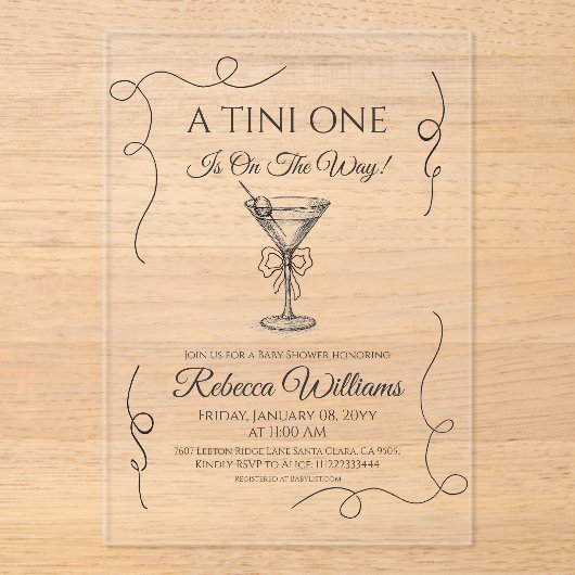 Hand getekend een Tini One Martini Baby shower Acryl Uitnodigingen (Voorkant)