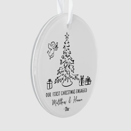 Hand getekend Eerste Kerstmis verloofd of getrouwd Ornament (voorkant)