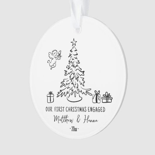 Hand getekend Eerste Kerstmis verloofd of getrouwd Ornament (voorkant)