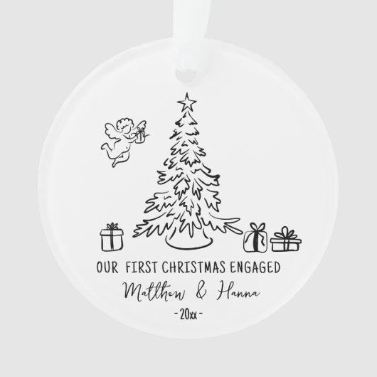 Hand getekend Eerste Kerstmis verloofd of getrouwd Ornament (voorkant)