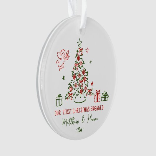 Hand getekend Eerste Kerstmis verloofd of getrouwd Ornament (voorkant)