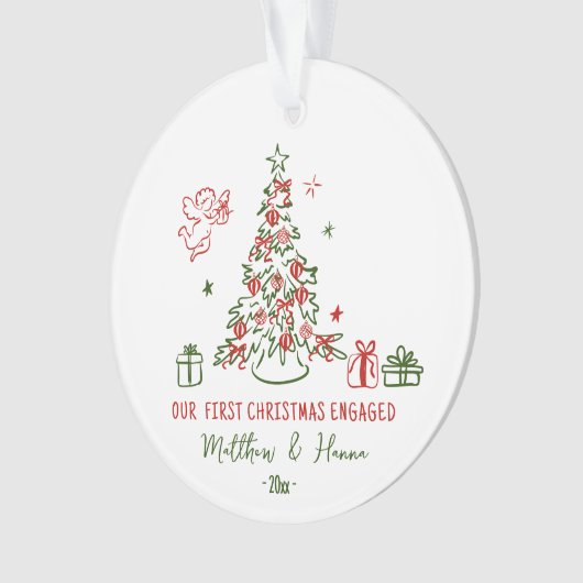 Hand getekend Eerste Kerstmis verloofd of getrouwd Ornament (voorkant)