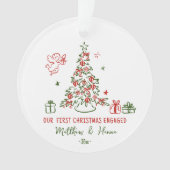 Hand getekend Eerste Kerstmis verloofd of getrouwd Ornament (voorkant)