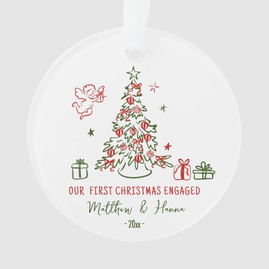 Hand getekend Eerste Kerstmis verloofd of getrouwd Ornament (voorkant)